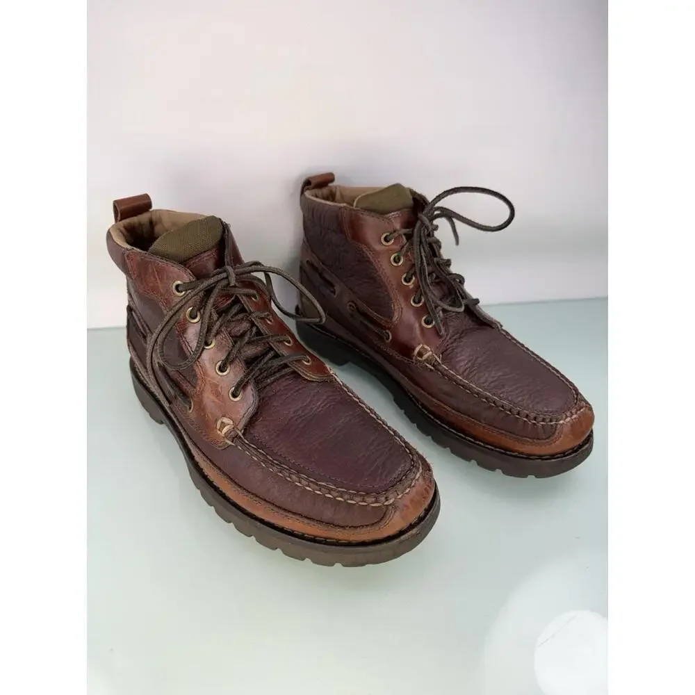 L.L.Bean Allagash Bison Brown Chukka Boots 10 EE Wide Handsewn Moc Toe Lug Sole